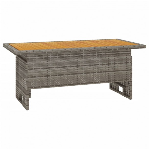 Table de jardin gris 100x50x43/63 cm acacia et résine tressée