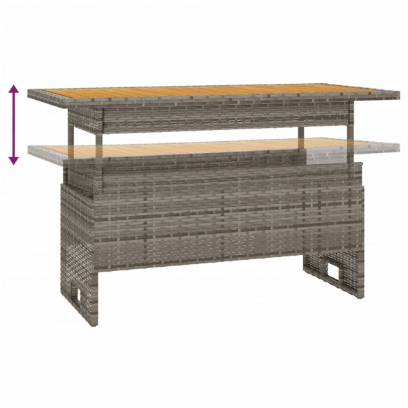 Table de jardin gris 100x50x43/63 cm acacia et résine tressée