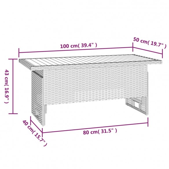 Table de jardin gris 100x50x43/63 cm acacia et résine tressée