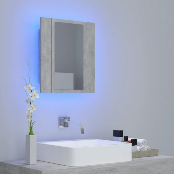 Armoire de salle de bain à miroir LED Gris béton Acrylique