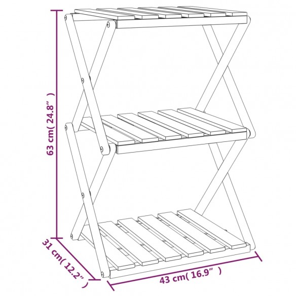 Étagère pliable à 3 niveaux Marron 43x31x63 cm Bois d'acacia