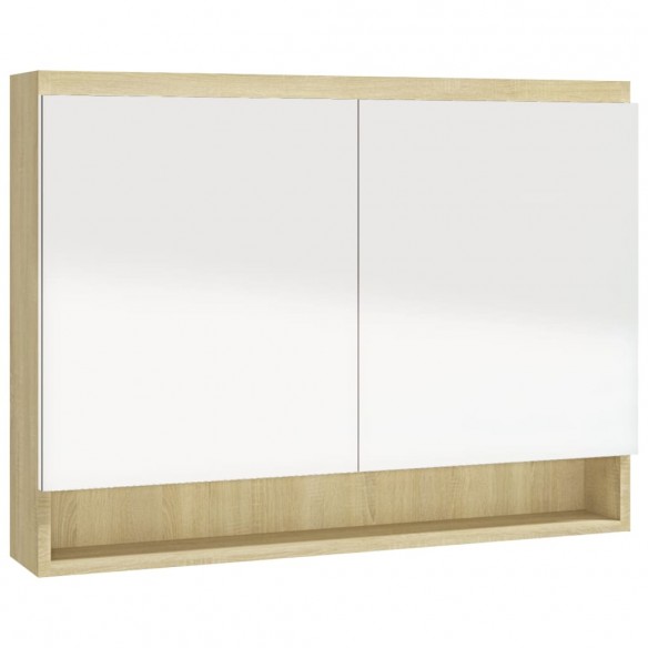 Armoire à miroir de salle de bain 80x15x60cm MDF Blanc et chêne