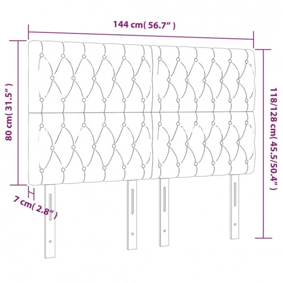 Tête de lit à LED Gris foncé 144x7x118/128 cm Tissu