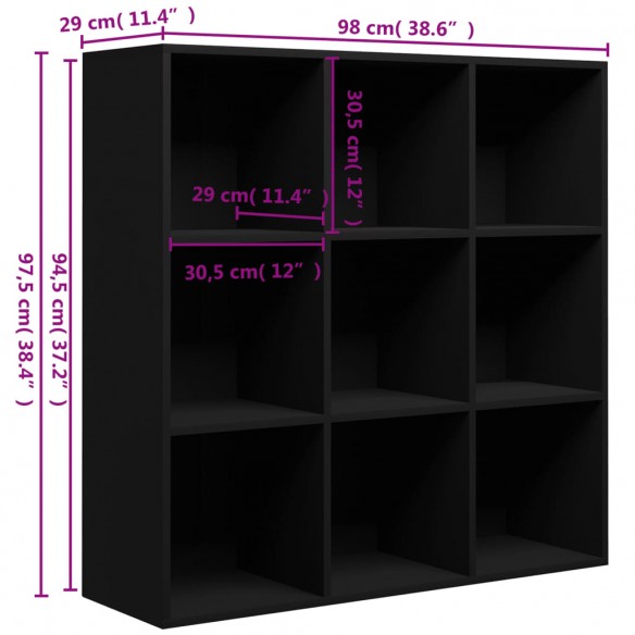 Bibliothèque Noir 98x30x98 cm Aggloméré