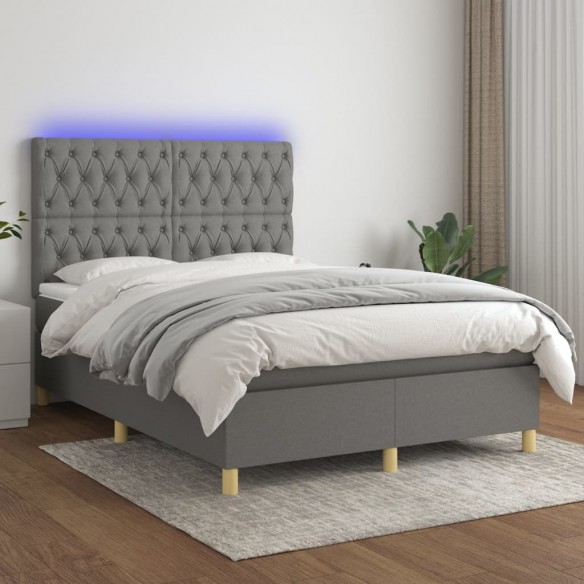 Cadre de lit et matelas et LED Gris foncé 140x190 cm