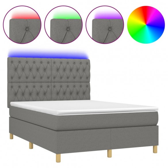 Cadre de lit et matelas et LED Gris foncé 140x190 cm