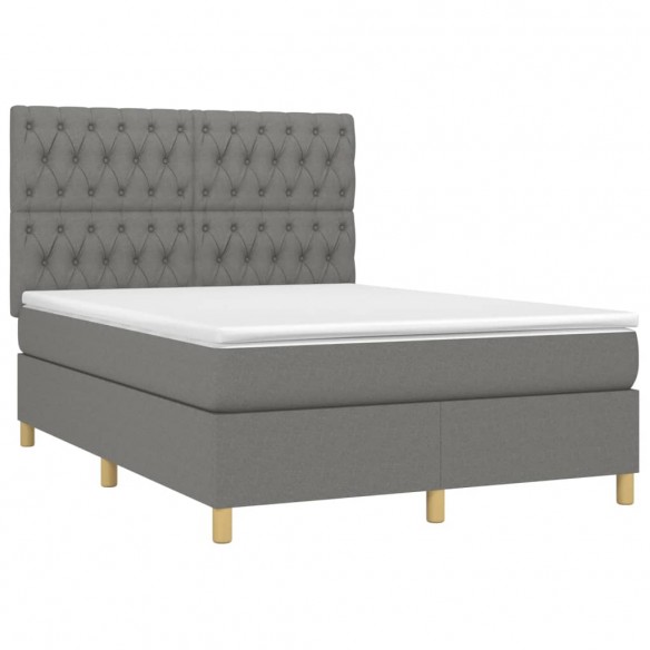 Cadre de lit avec matelas Gris foncé 140x190cm Tissu