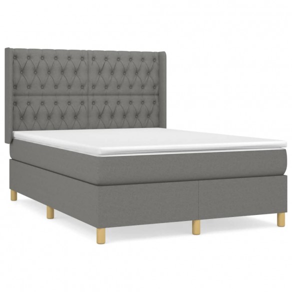 Cadre de lit avec matelas Gris foncé 140x200cm Tissu