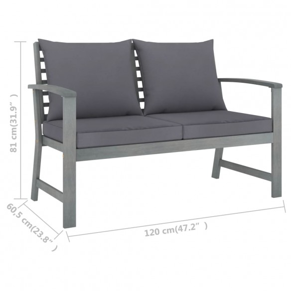 Banc de jardin 120cm et coussin gris foncé Bois solide d'acacia