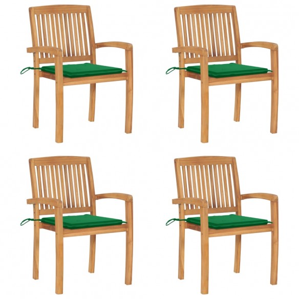 Chaises de jardin empilables avec coussins 4 pcs Teck solide