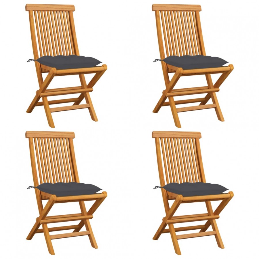 Chaises de jardin avec coussins anthracite 4 pcs Bois de teck