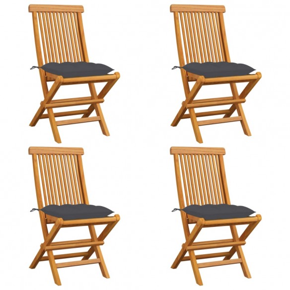 Chaises de jardin avec coussins anthracite 4 pcs Bois de teck