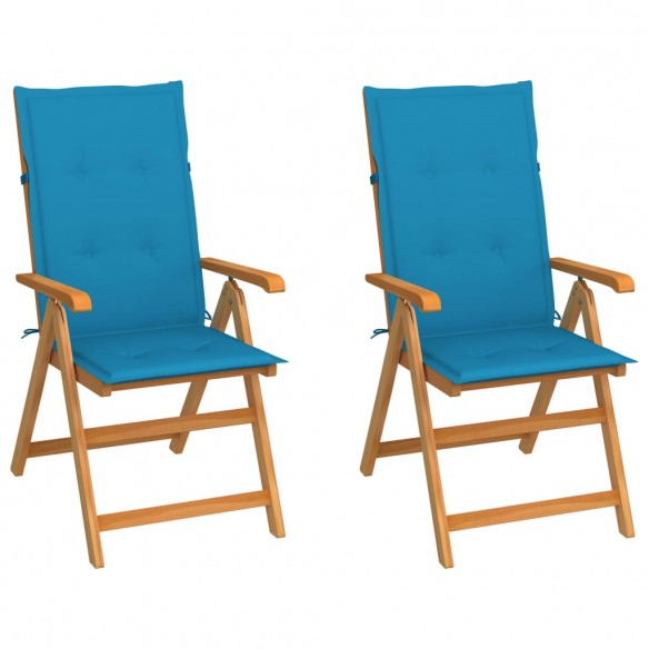 Chaises de jardin 2 pcs avec coussins bleu Bois de teck