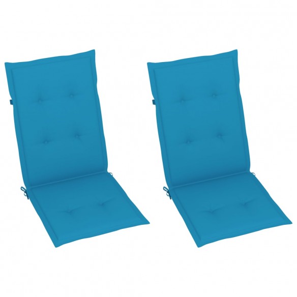 Chaises de jardin 2 pcs avec coussins bleu Bois de teck