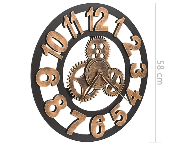 Horloge murale Métal 58 cm Doré et noir