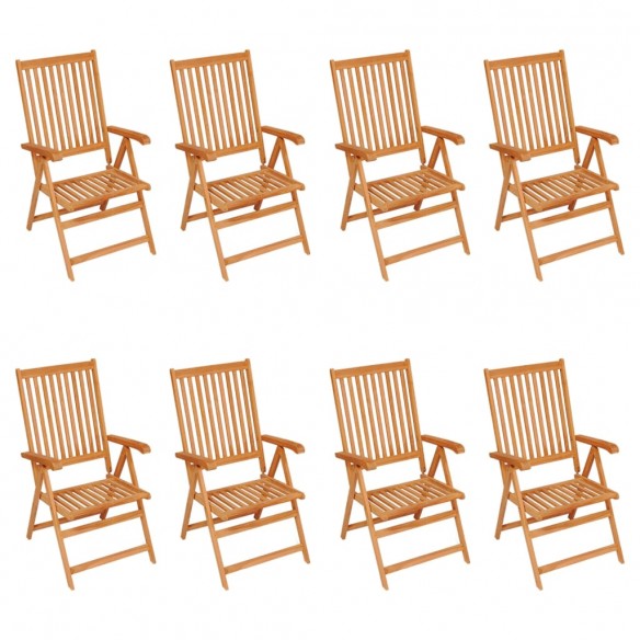 Chaises inclinables de jardin avec coussins 8 pcs Teck solide