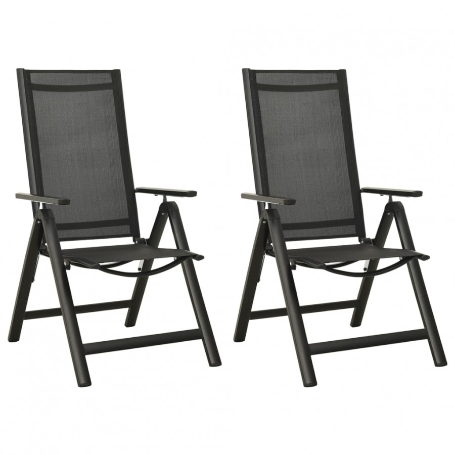 Chaises pliables de jardin 2 pcs Textilène et aluminium Noir