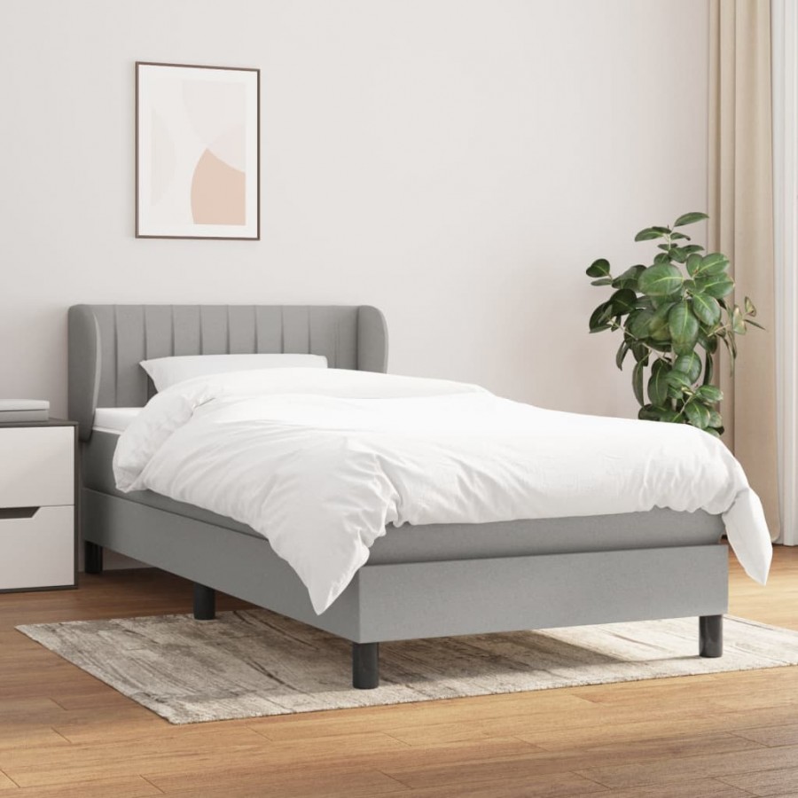 Cadre de lit avec matelas Gris clair 100x200cm Tissu