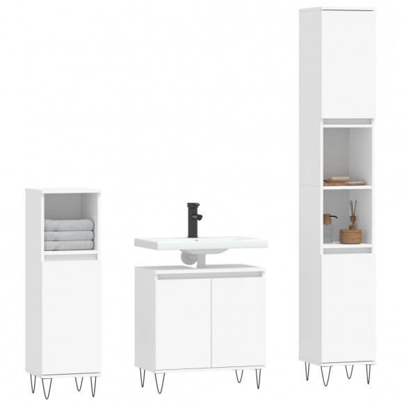 Ensemble de meubles salle de bain 3 pcs blanc bois d'ingénierie