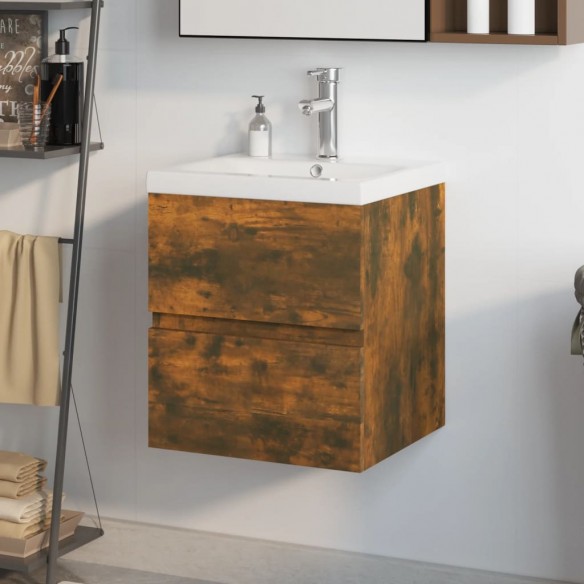 Meuble lavabo avec bassin intégré Chêne fumé Bois d'ingénierie