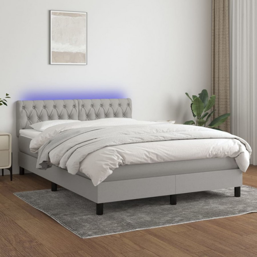 Cadre de lit et matelas et LED Gris clair 140x190 cm