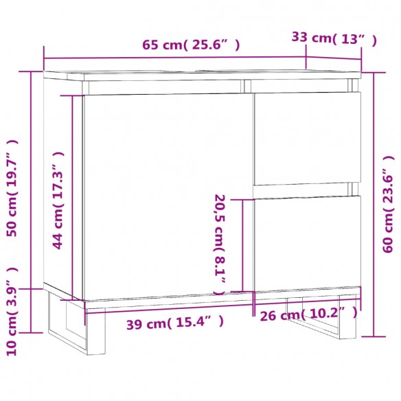 Armoire salle de bain chêne sonoma 65x33x60 cm