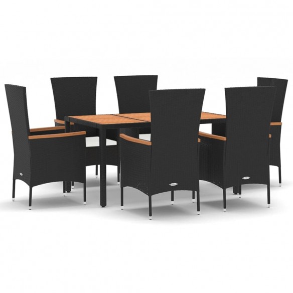 Ensemble à manger de jardin coussins 7pcs Noir Résine tressée