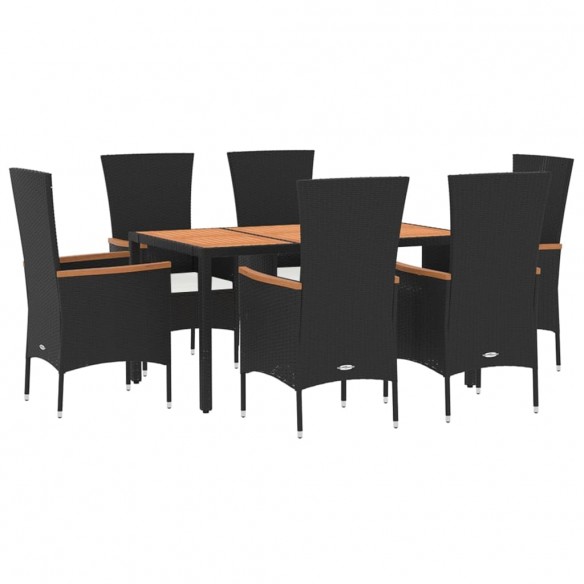 Ensemble à manger de jardin coussins 7pcs Noir Résine tressée