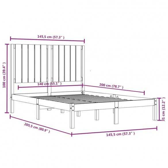 Cadre de lit Blanc Bois de pin massif 140x200 cm