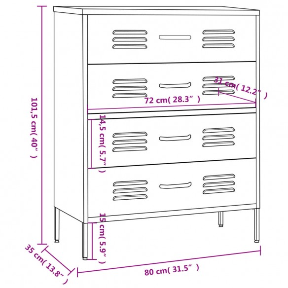 Commode Jaune moutarde 80x35x101,5 cm Acier