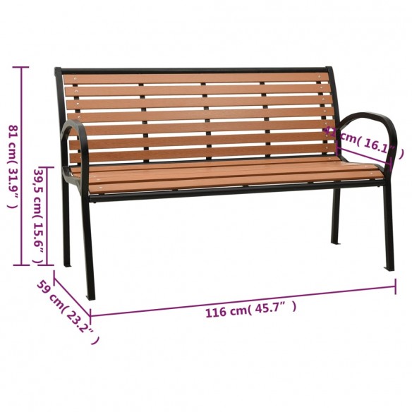 Banc de jardin Noir et marron 116 cm Acier et WPC