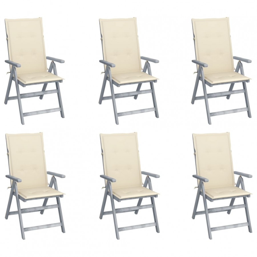 Chaises inclinables de jardin 6 pcs avec coussins Bois d'acacia