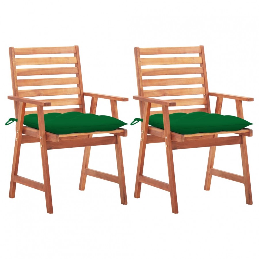 Chaises à dîner d'extérieur 2 pcs avec coussins Acacia massif