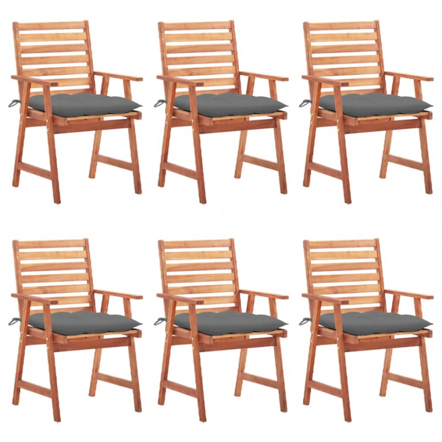 Chaises à dîner d'extérieur 6 pcs avec coussins Acacia massif