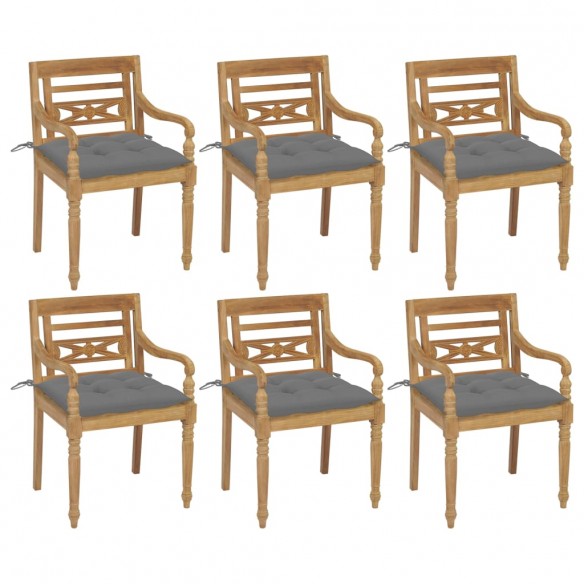 Chaises Batavia avec coussins 6 pcs Bois de teck solide