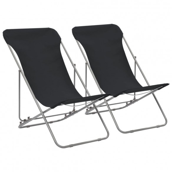 Chaises de plage pliables 2 pcs Acier et tissu oxford Noir