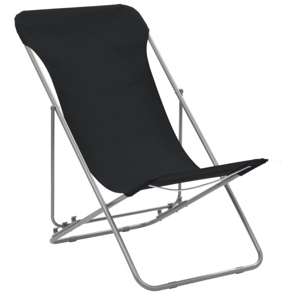 Chaises de plage pliables 2 pcs Acier et tissu oxford Noir