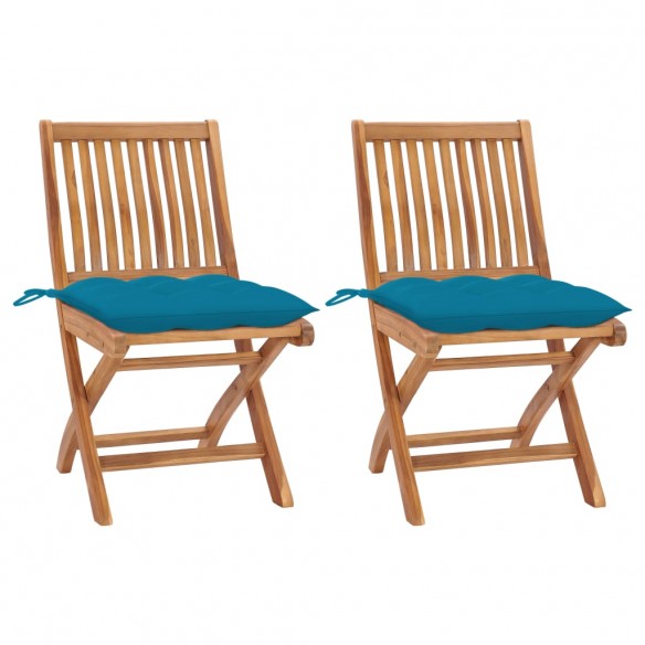 Chaises de jardin 2 pcs avec coussins bleu clair Teck massif