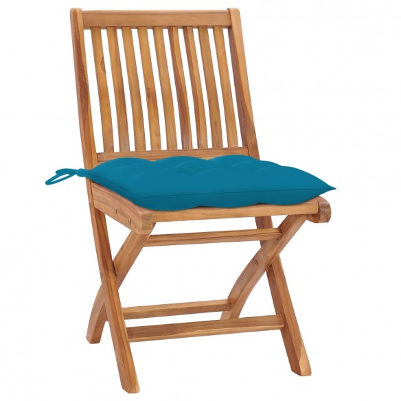 Chaises de jardin 2 pcs avec coussins bleu clair Teck massif