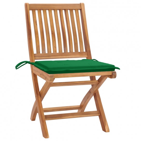 Chaises de jardin 2 pcs avec coussins vert Bois de teck massif