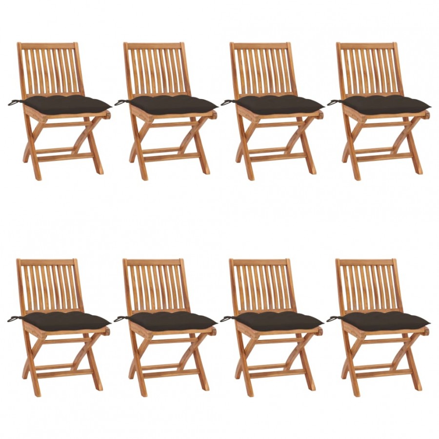 Chaises pliables de jardin avec coussins 8 pcs Teck solide