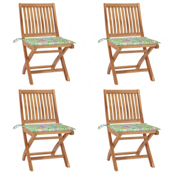 Chaises pliables de jardin avec coussins 4 pcs Teck solide