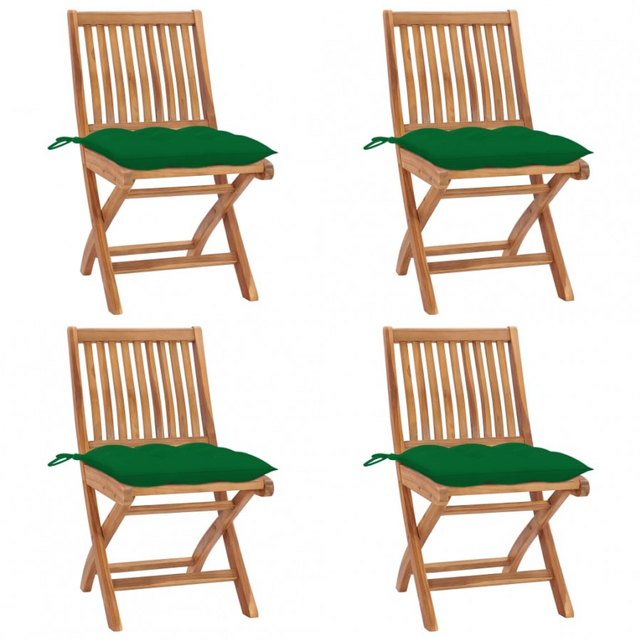 Chaises pliables de jardin avec coussins 4 pcs Teck solide