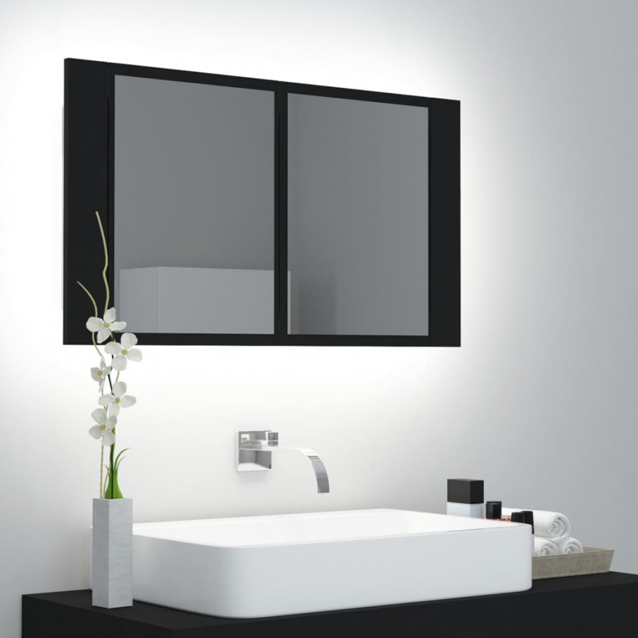 Armoire à miroir de salle de bain LED Noir 80x12x45 Acrylique