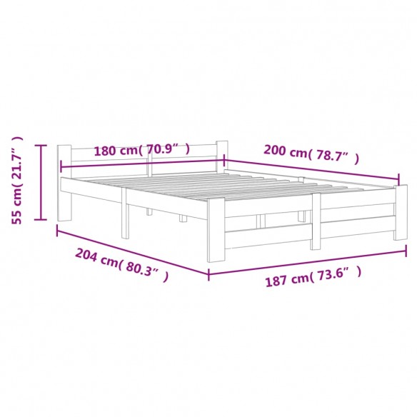 Cadre de lit Bois de pin massif 180x200 cm