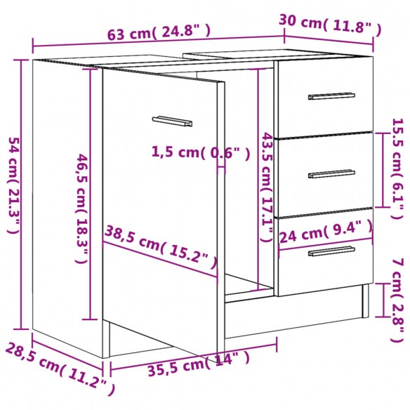 Armoire d'évier Blanc 63x30x54 cm Aggloméré