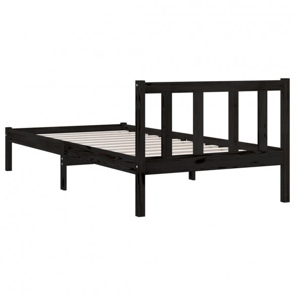 Cadre de lit Noir Bois de pin massif 75x190 cm Petit simple