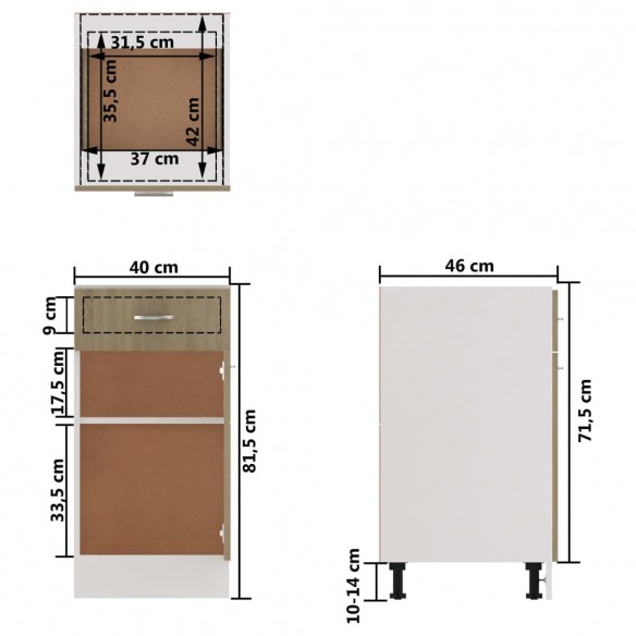 Armoire de plancher tiroir Chêne sonoma 40x46x81,5 cm Aggloméré