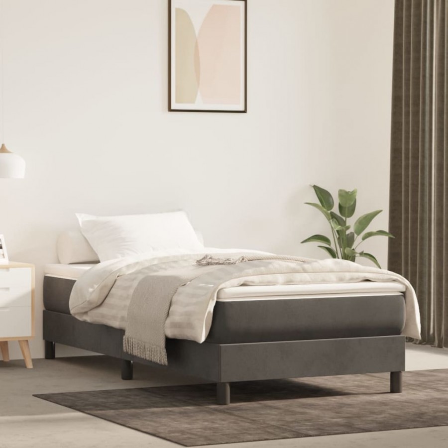 Cadre de lit et matelas Gris foncé 90x200 cm Velours