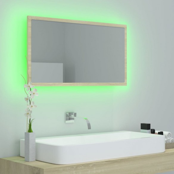 Miroir LED de salle de bain Chêne sonoma 80x8,5x37 cm Acrylique